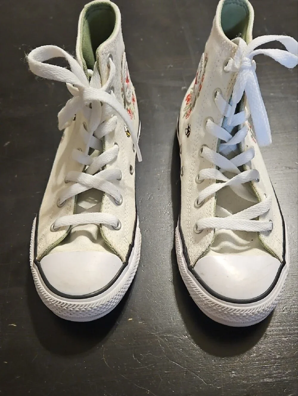 Converse Kids White High-Top Sneakers with Red Floral & Green Lining Big Kid 3